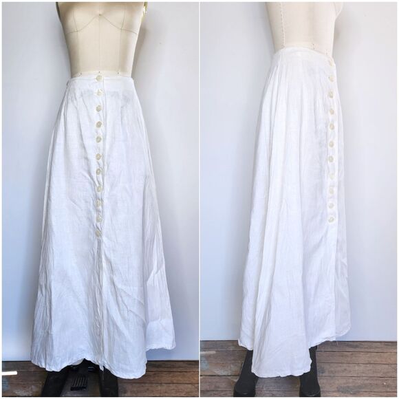 Vintage Off White Linen High Waisted Maxi Skirt by Geoffrey Beene Button Down XS - Picture 1 of 10